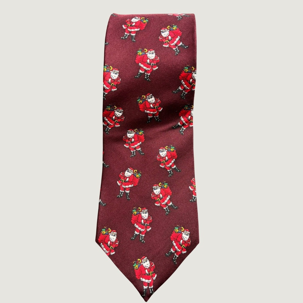 Wembley Necktie Mens 57" Burgundy Santa Claus Silk Holiday Christmas Novelty Tie